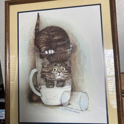 Curious Cat Glass Framed Wall Art