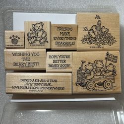 🐻 STAMPIN’UP! • “Bear Necessities” Wood Mounted Rubber Stamp Set (8pcs)