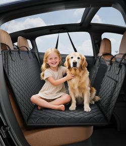 ABCPET Dog Car Seat Cover Hard Bottom, Waterproof Hammock with Mesh Window & Storage Pocket, 450LBS SUV Truck