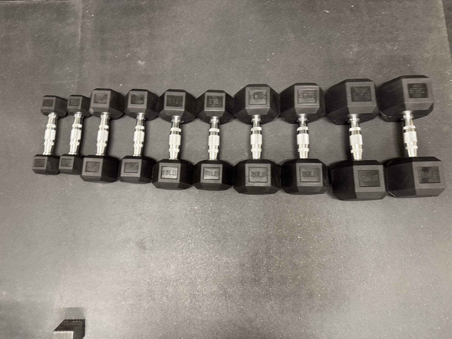Rubber Hex Dumbbells - 150 Pounds 5-25