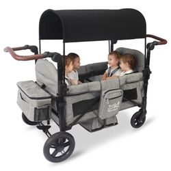 4 Seater Wagon Stroller, All-Terrain Stroller Wagon for 4 Kids with Extra Long Extender, Aluminum Foldable Baby Wagon with Large Storage Bag, Removabl
