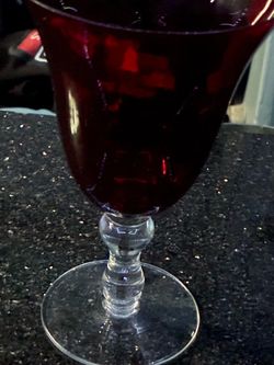 Hand blown Ruby Red Goblet 8.25” Tall. Heavy.