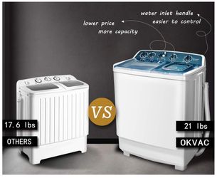 OKVAC Portable Washing Machine Twin Tub, 21lbs Load Capacity, Wash