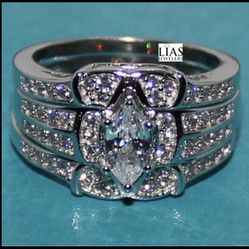 New 18k White Gold Wedding Ring Set 