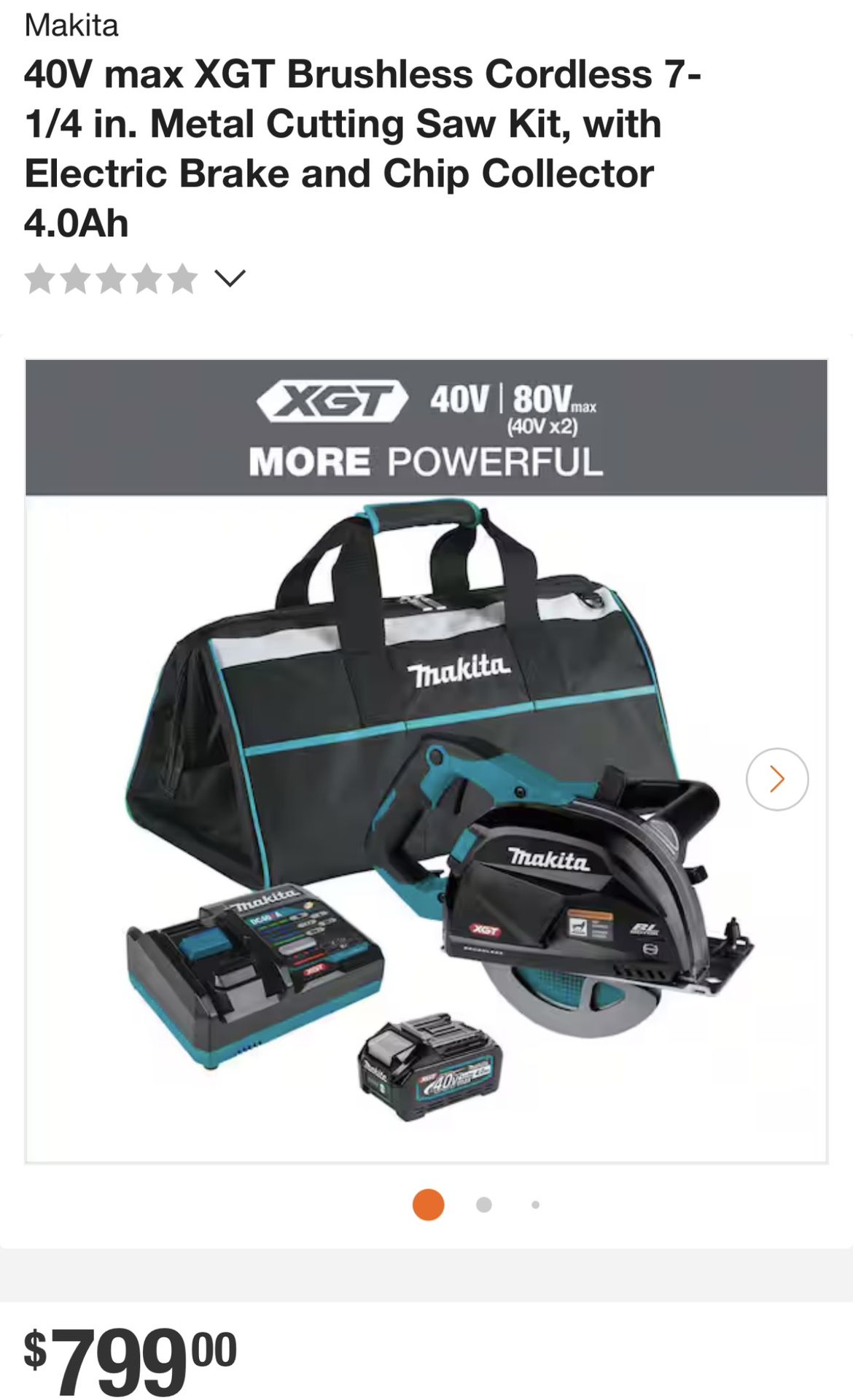 Makita 40V max XGT Brushless Cordless 7-1/4 in. Metal Cutting Saw Kit, with Electric Brake and Chip Collector 4.0Ah