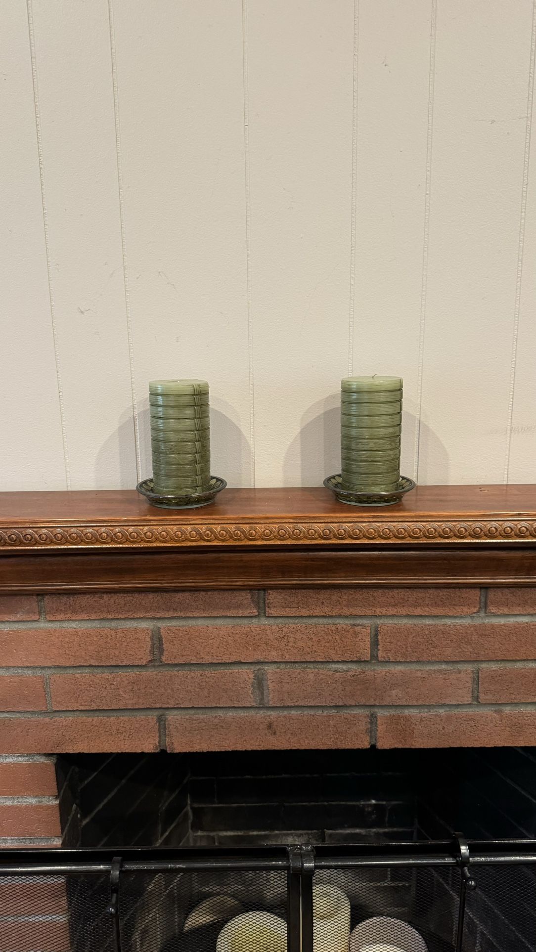 2 Pillar Candles + Matching Saucers