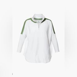 NWT Tuckernuck TNUCK SPORT White and French Green Amelie Quarter Zip size M/L 