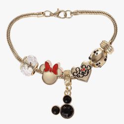 ♥️ New! Gold Tone Charm Bracelet w 6 Disney Inspired Charms w Gift Bag