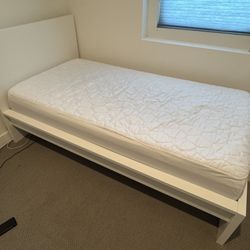 White IKEA Malm Twin Bed Frame and Cooling Mattress