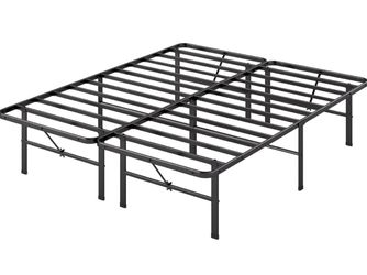 14 Inch Rumi Metal Bed Frame, No Box Spring Needed, Black, Queen