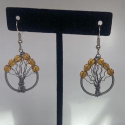 Vintage Wrap Dangle Citrine Beads Life Tree Earrings