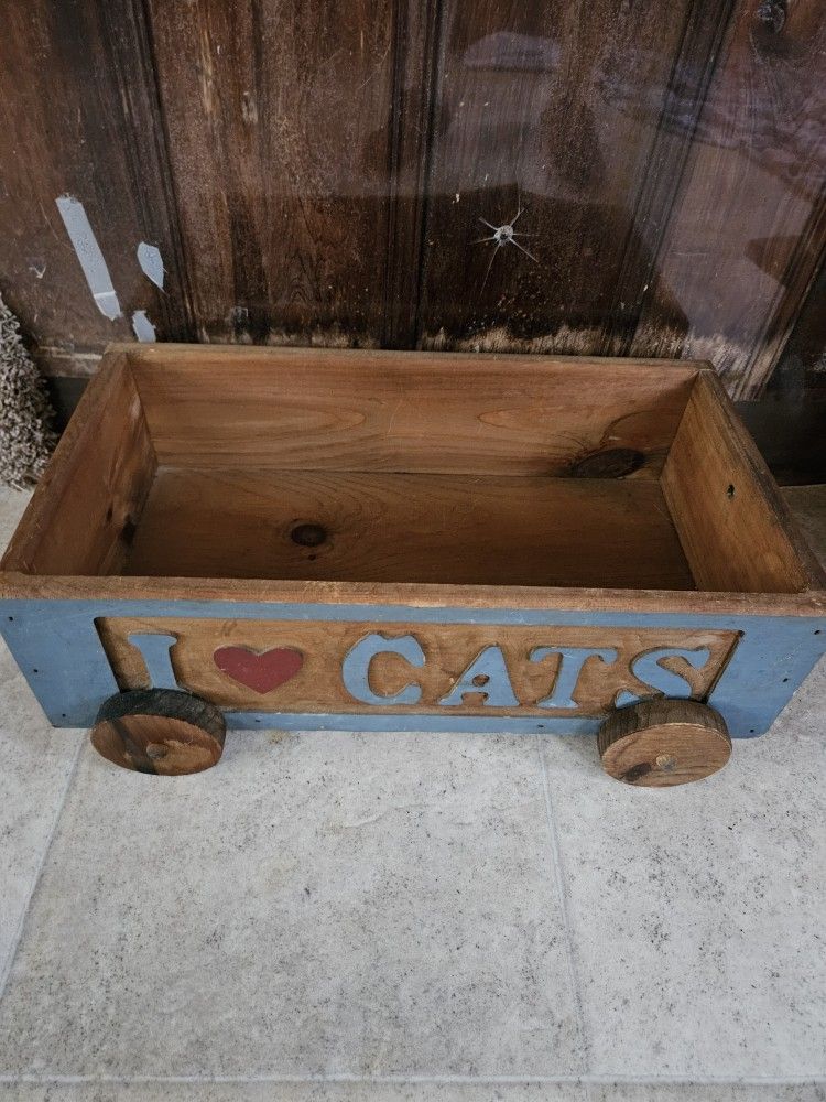 Cute I LOVE CATS Wooden Cart