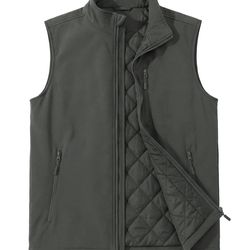 ASPO Men's Dark Grey Windproof Warm Golf/Hiking Vest 6 pockets Quilted Puffer Sz S *NEW*