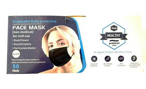 50 pcs Face Mask Mouth & Nose Protector Disposable Masks Black Color