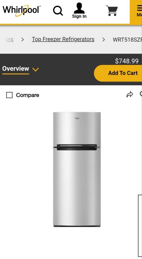 Whirlpool Top Freezer Refrigerator