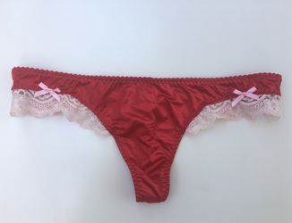 Victorias Secret Nylon Red Thong Underwear with Ivory Lace and