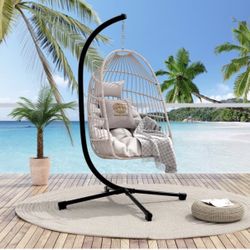 Foldable Hanging Egg Chair with Stand and Pillow‼️