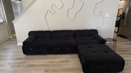 Black Tufted Modular Sectional Sofa with Ottoman