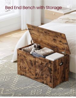 Storage Chest with 2 Safety Hinges, 15.7 x 31.5 x 18.1 Inche Storage Trunk, Shoe Bench, Rustic Brown, HAINS Collection ULSB062T01