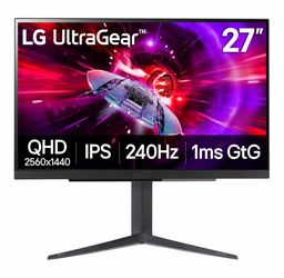 LG 27GR83Q-B 27-inch Ultragear QHD (2560x1440) IPS Gaming Monitor, 240Hz, 1ms, DisplayHDR 400, G-Sync AMD FreeSync Premium, HDMI 2.1 DisplayPort, 4-Po