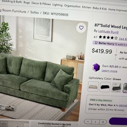 87” solid wood leg corduroy sofa