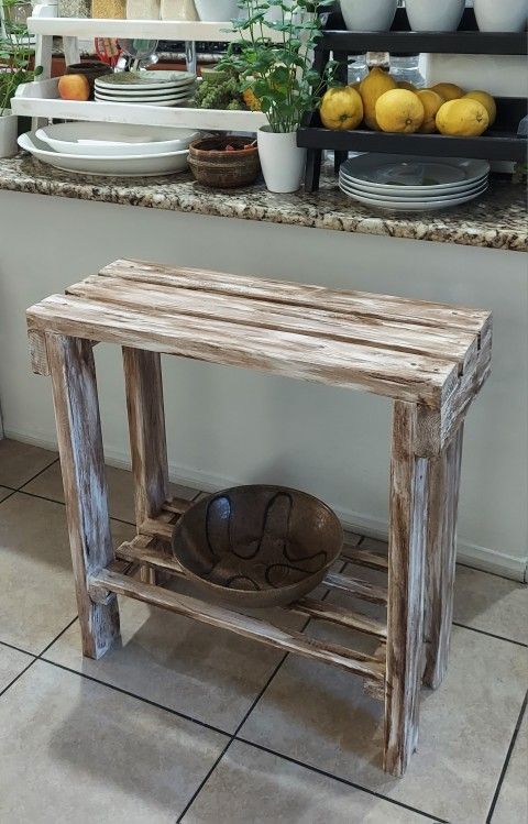 30"H X 30"W X 12"D (3 Planks) 🌱 Solid Wood Console/Buffet/TV/Garden Table with Shelf ::: Distressed Havana Coffee/Cream
