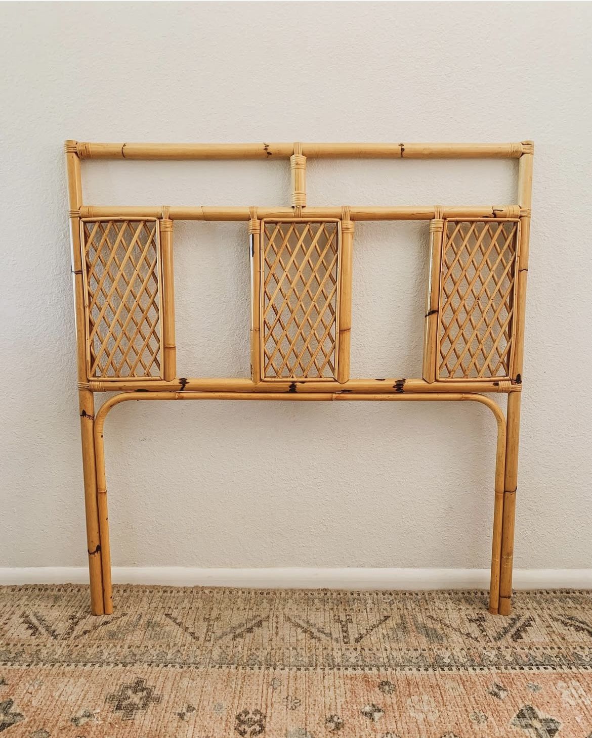 Rattan Bamboo Boho Twin Headboard
