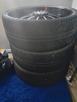 Set of three tires and rims