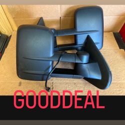 #8 FIT 2014-2018 Chevrolet Silverado 1500/2500/3500 GMC Sierra 1500/2500/3500 Black Power Heated Manual Fold Extend Towing Mirror Pair Set
