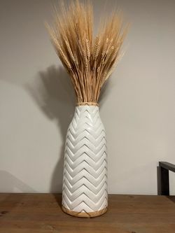 White Ceramic Chevron Floor Vase