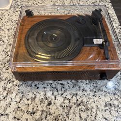 Wockoder Vinyl Record Player + Bluetooth Speaker (Brown)
