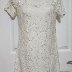 Hollister Womens Ivory Cream Floral Lace Overlay Lined Dress Short Sleeve Sz XS 