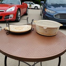 Temptations Casserole Dish W Lid, Plate Ane Metal Holder, Like New