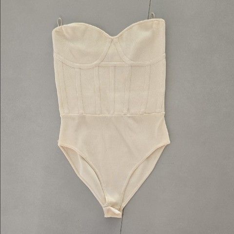 Zara Beige Knit Strapless Corset Bodysuit Top Size S