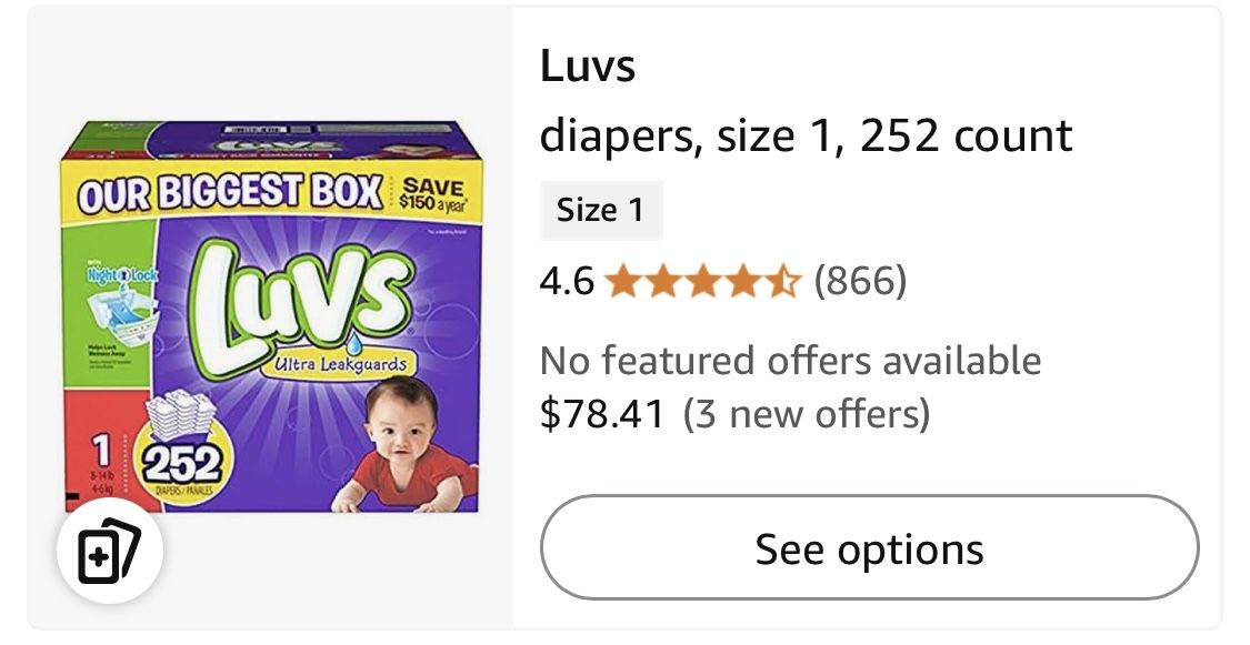 LUVS BABY DIAPERS Size 1 (252 Count)
