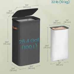 SONGMICS 26.4 Gal Laundry Basket Hamper w/ Lid and Handles - Dark Gray