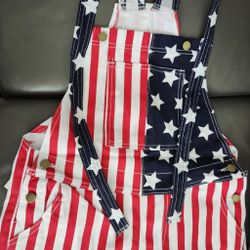 Unisex Patriotic American Flag Overalls Shorts - women's men's independence day 4th of July - Small