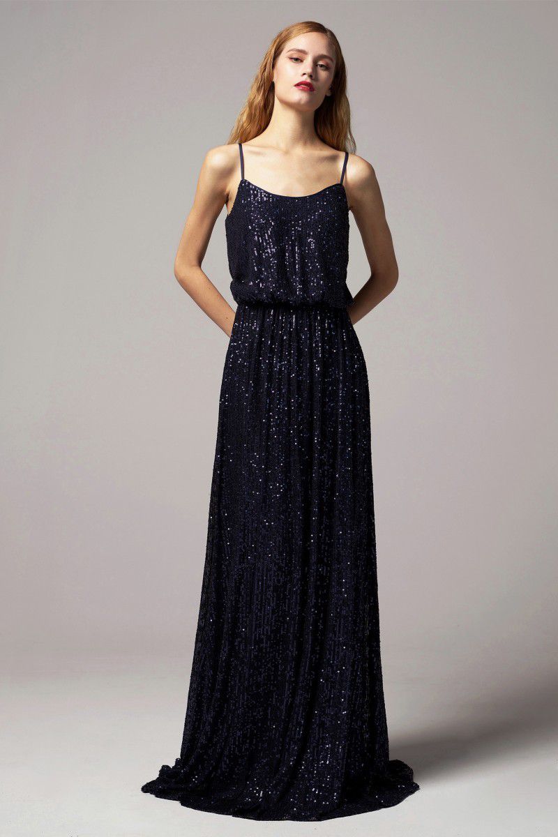Gorgeous CocoMelody Navy Sequinned Spaghetti Strap Formal Floorlength Gown Sz 10