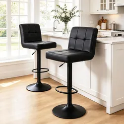POLOROMI Modern Bar Stools Set of 2, Adjustable Faux Leather Upholstered Swivel Bar Stools with Storage Pocket
