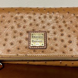 Dooney & Bourke Foldover Wallet — Tan Ostrich Embossed Leather