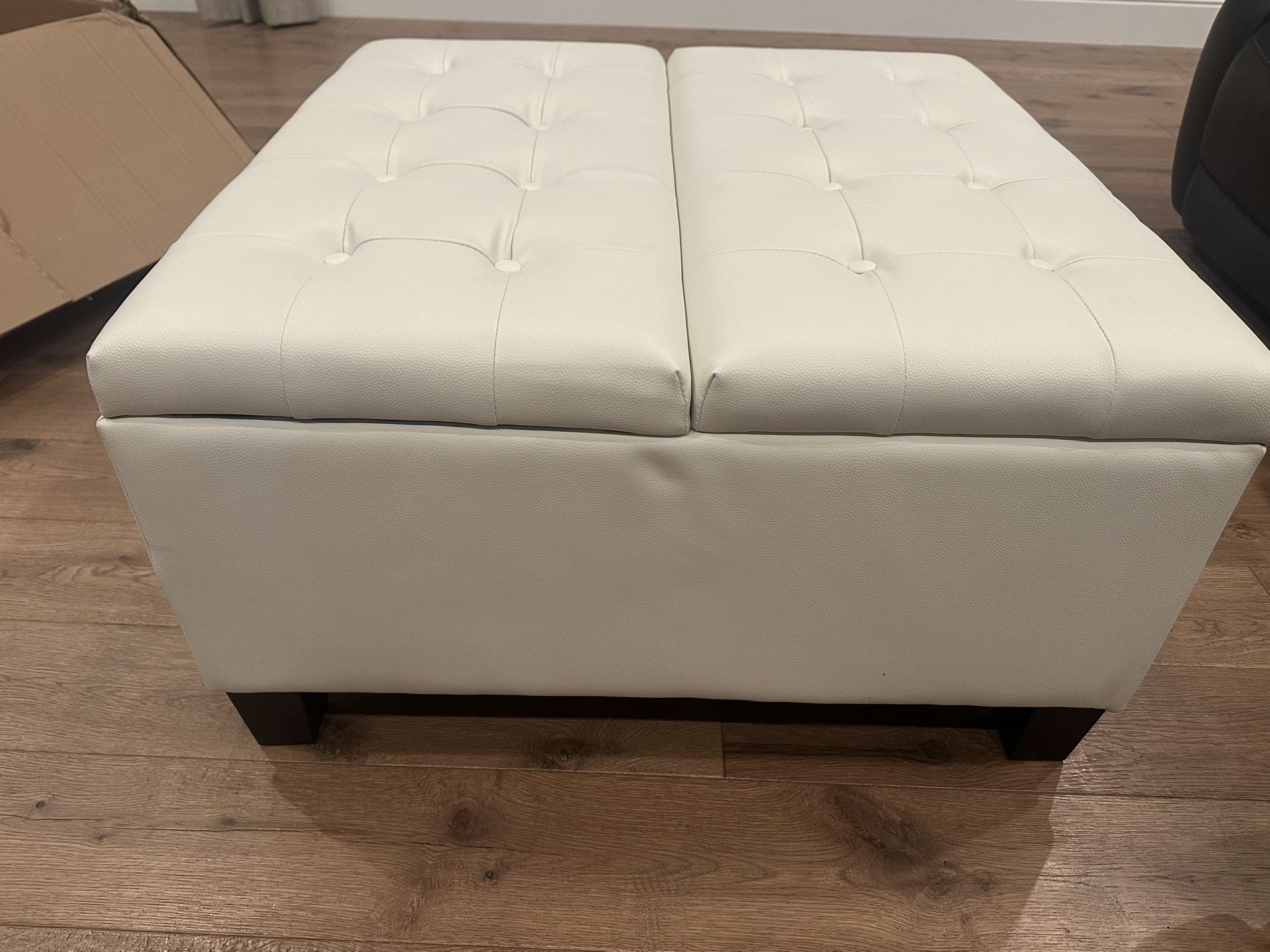 Oversized OFF-WHITE FAUX OTTOMAN WITH STORAGE