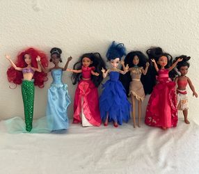 Disney Princess Dolls Ariel, Tiana, Moana, Elena x2, Pocahontas, Evie, Lot of 7