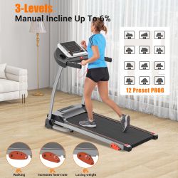 Easy Folding Treadmill for Home Use, 2.5HP Electric Running, Jogging & Walking Machine with Device Holder & Pulse Sensor, 3-Level Incline Adjustable C