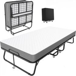 75” Folding Bed with 5 Inch Memory Foam Mattress Portable Foldable Rolling Guest Bed for Adults.   Like new condition.  Only used for two nights.