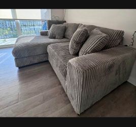 Sectional Sofa Grey Fog Corduroy 