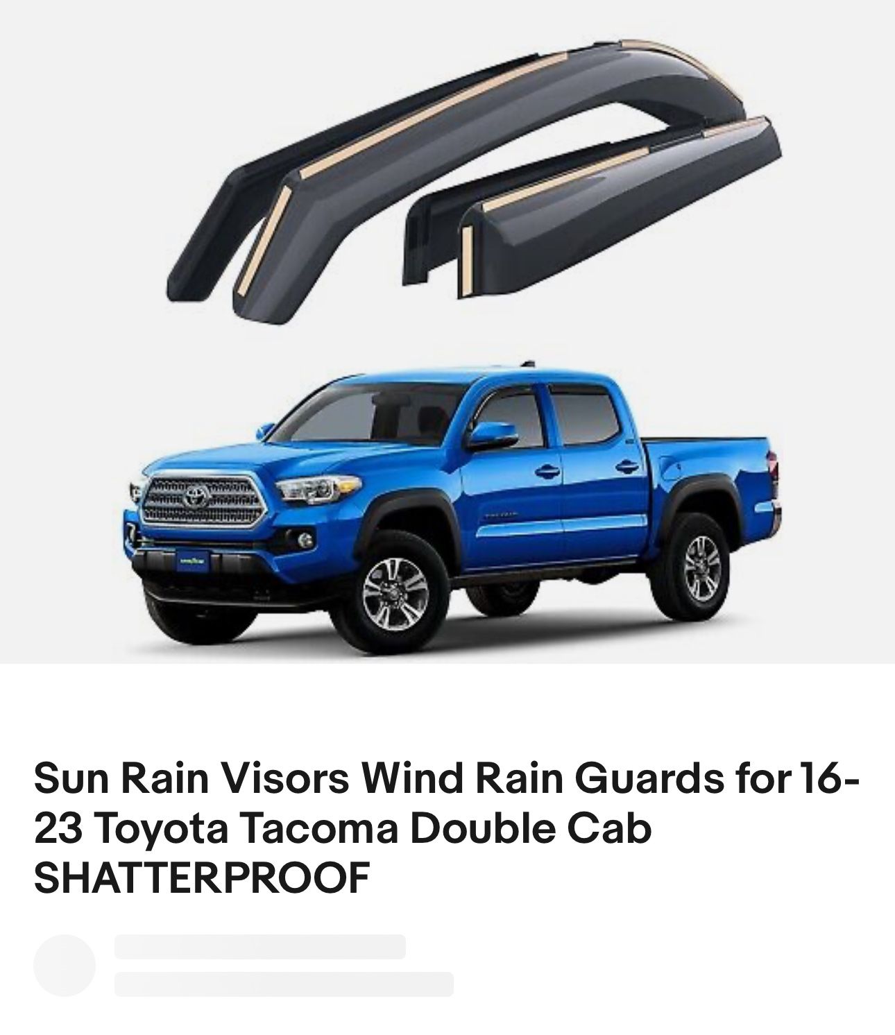 Sun Rain Visors Wind Rain Guards for 16- 23 Toyota Tacoma Double Cab SHATTERPROOF