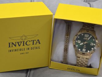 INVICTA Ocean Voyage Mens 36mm Stainless Steel Gold Green Watch & Bracelet New