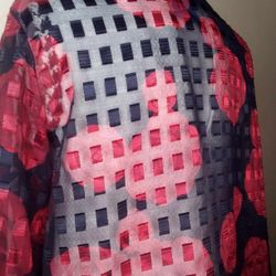 Vintage Red & Black Floral Shirt with Gold Trimming – Size Large