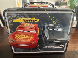 Disney Pixar Cars 3 Embossed Metal Tin Collectible Lunch Box- Lightning McQueen & Jackson Storm