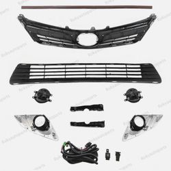 For 2012-14 Camry LE XLE Front Bumper Upper Lower Grille w/ Seal + Fog Light Kit
